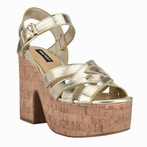 Nine West Cheers Heeled Plateau Sandalen Goud Nederland | QIZ-502467